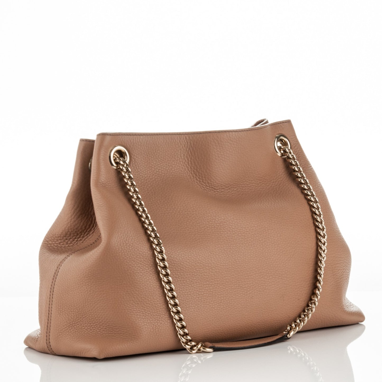 Pebbled Calfskin Medium Soho Chain Shoulder Bag Beige
