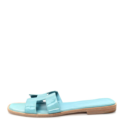 Hermes Patent Oran Sandals 40 Bleu Paon 1 of 8
