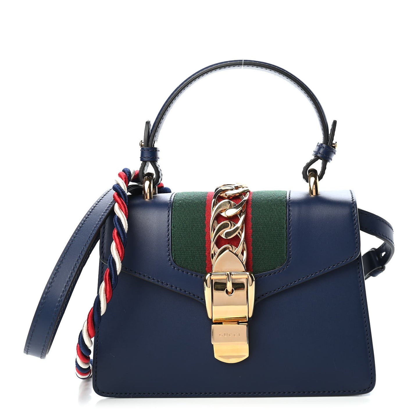 Vitello Fontanella Web Mini Sylvie Top Handle Bag Blue Agata