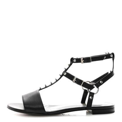 Saint Laurent Calfskin Studded Ankle Strap Sandals 36.5 Black 1 of 10