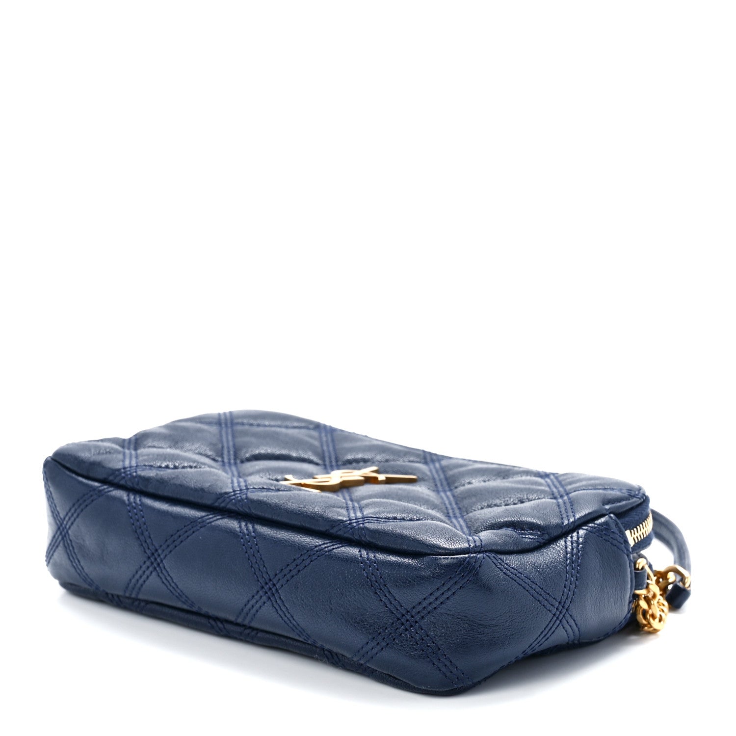 Saint Laurent Grained Lambskin Quilted Mini Becky Double Zip Bag Blue Charron 9 of 12