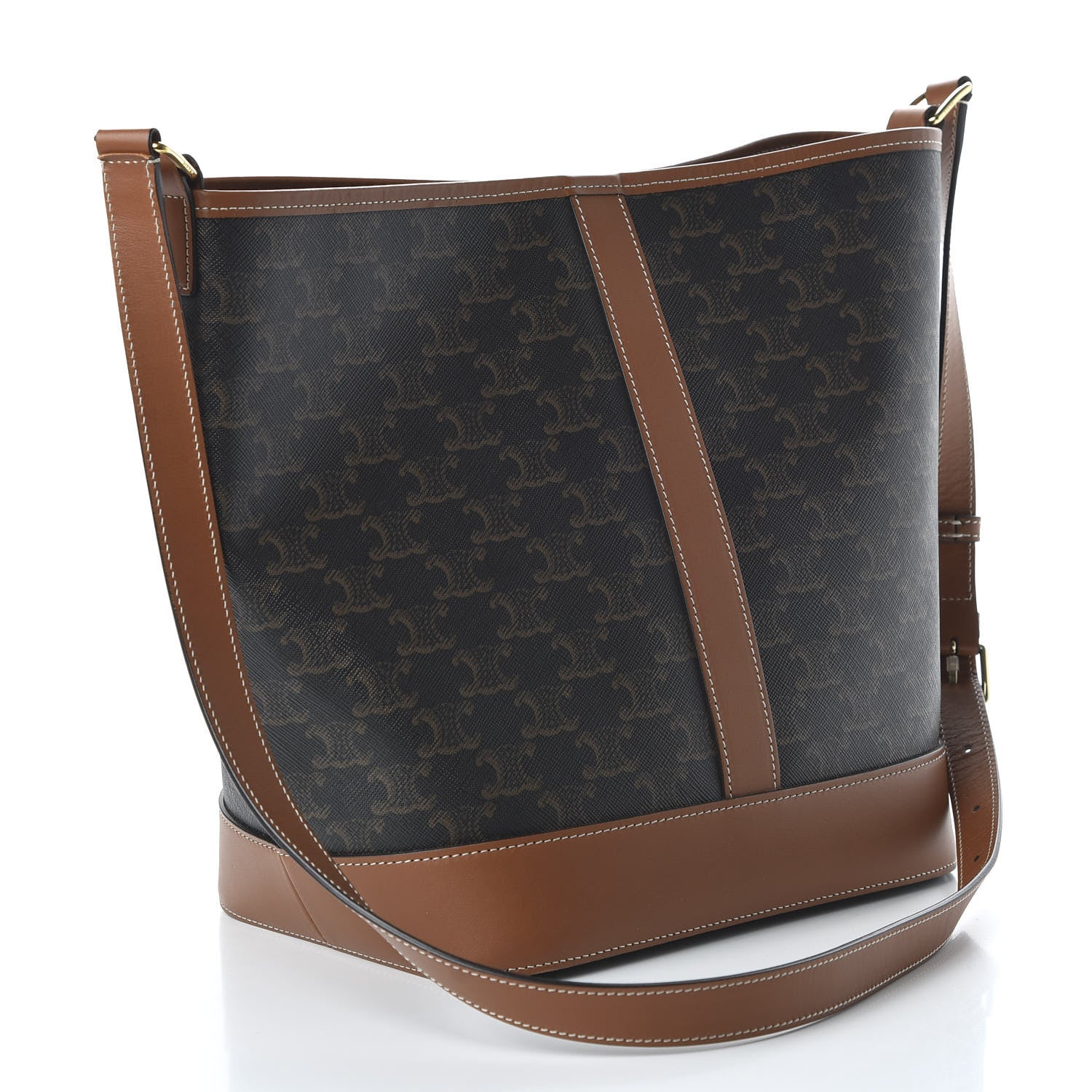 Celine Triomphe Canvas Calfskin Medium Bucket Bag Tan 3 of 9