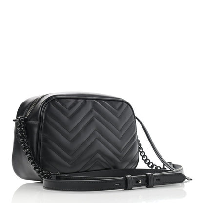 Gucci Calfskin Matelasse Monochrome Small GG Marmont Chain Shoulder Bag Black 2 of 12