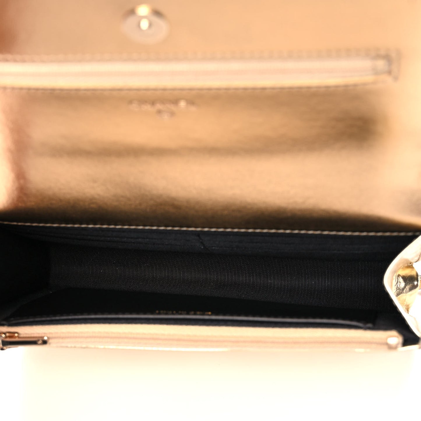 Hammered Metallic Calfskin Quilted Wallet On Chain WOC Gold