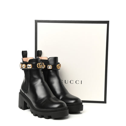 Gucci Calfskin Crystal GG Trip Chelsea Ankle Boots 38 Black 9 of 9