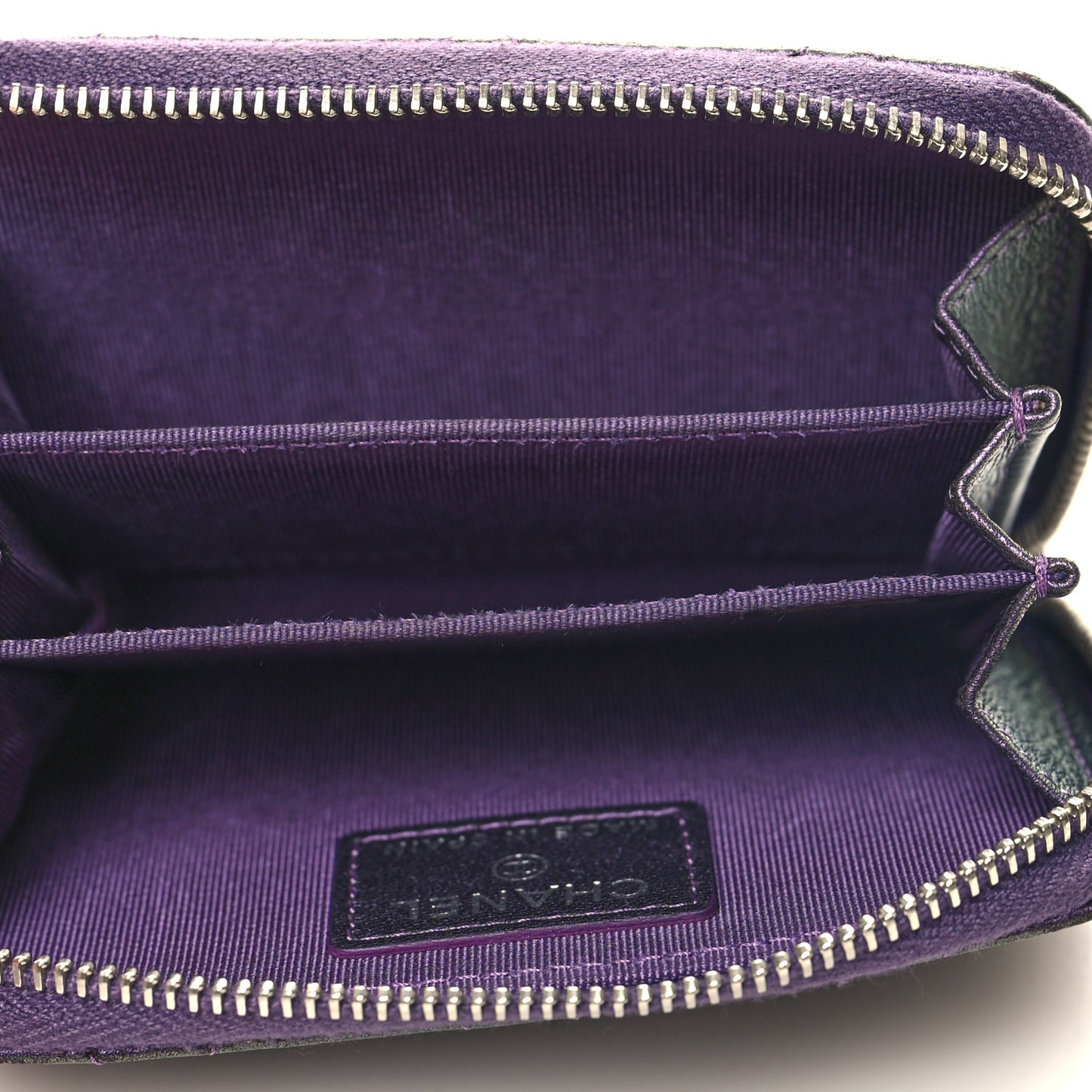 Metallic Lambskin Quilted Zip Around Coin Purse Wallet Purple