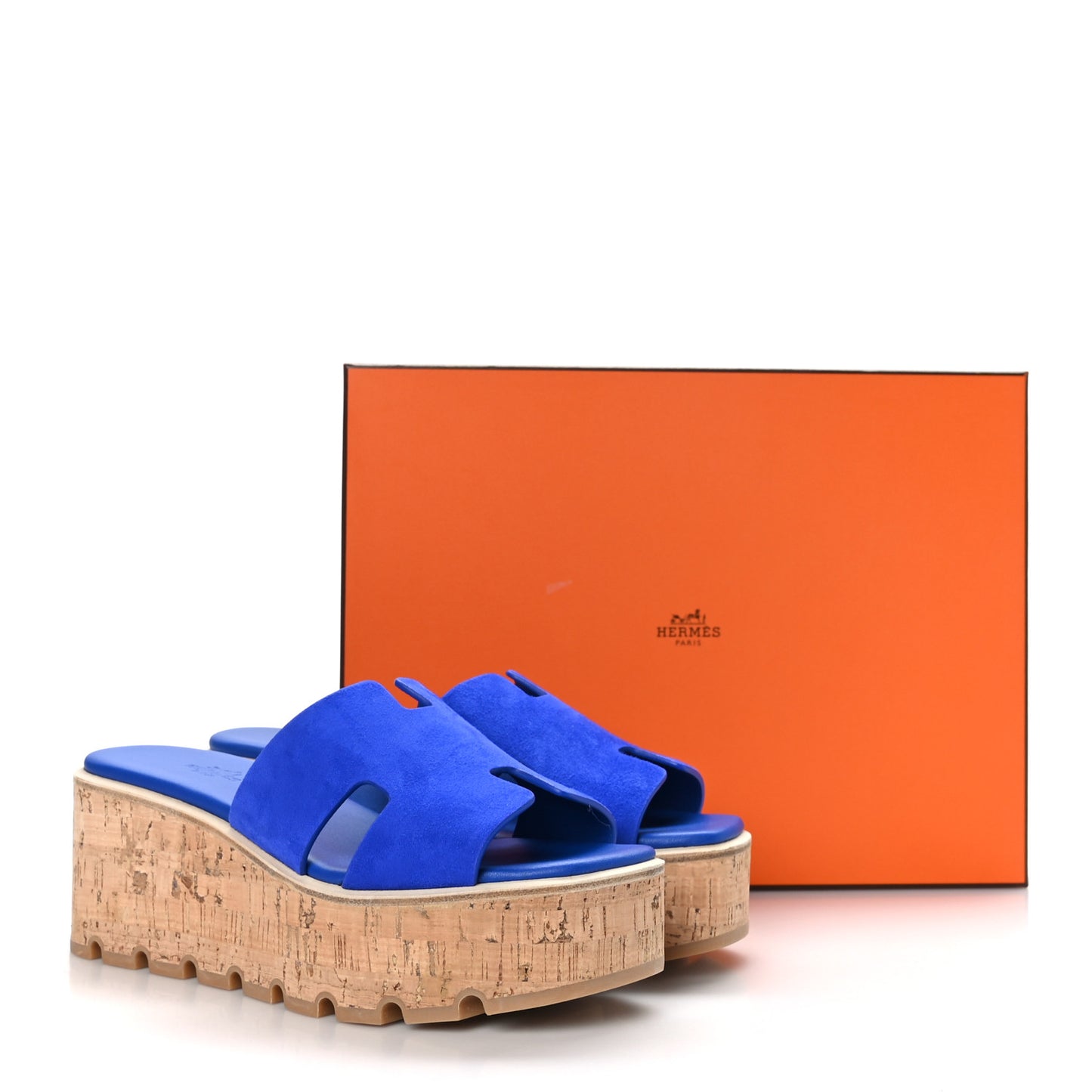 Suede Goatskin Cork Eze 30 Sandals 39 Bleu Ocean