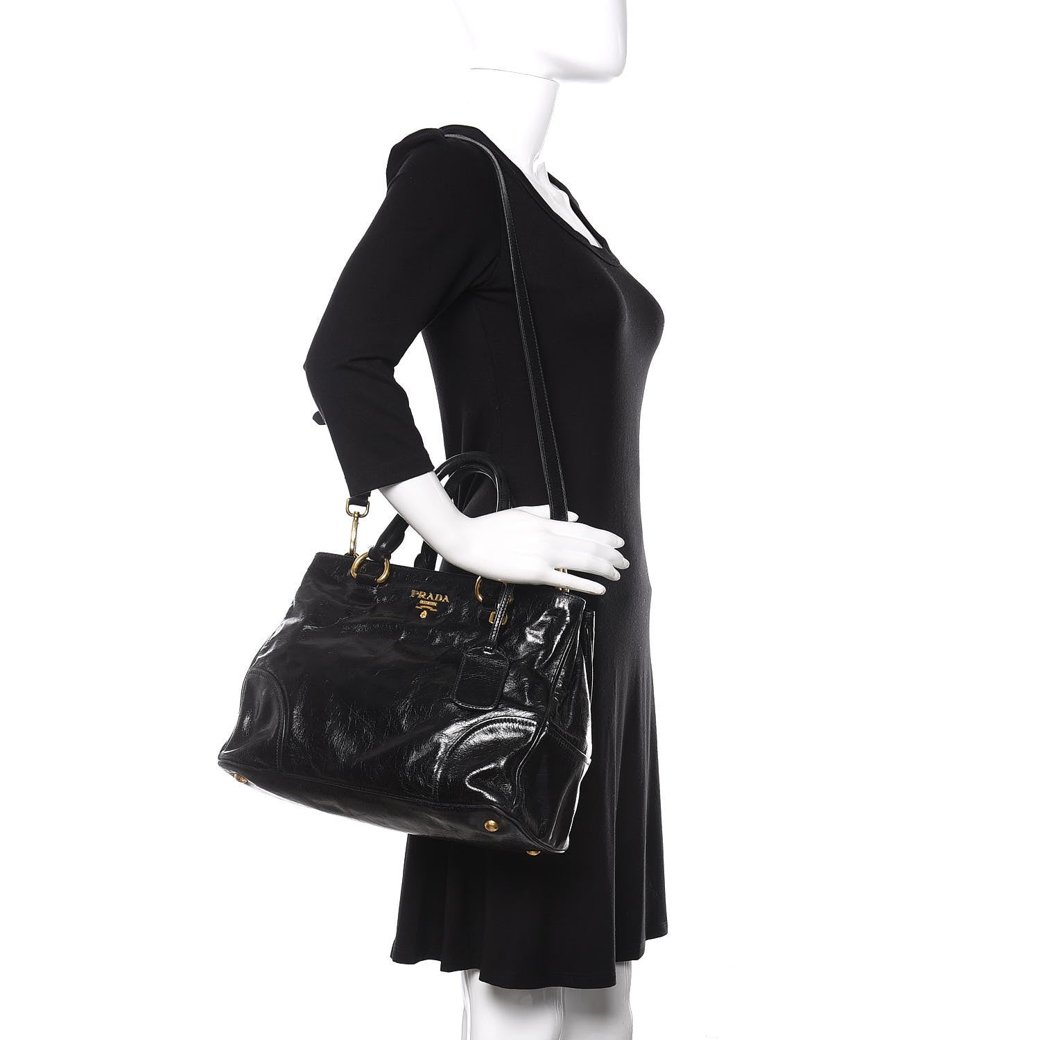 Prada Vitello Shine Tote Black 2 of 10