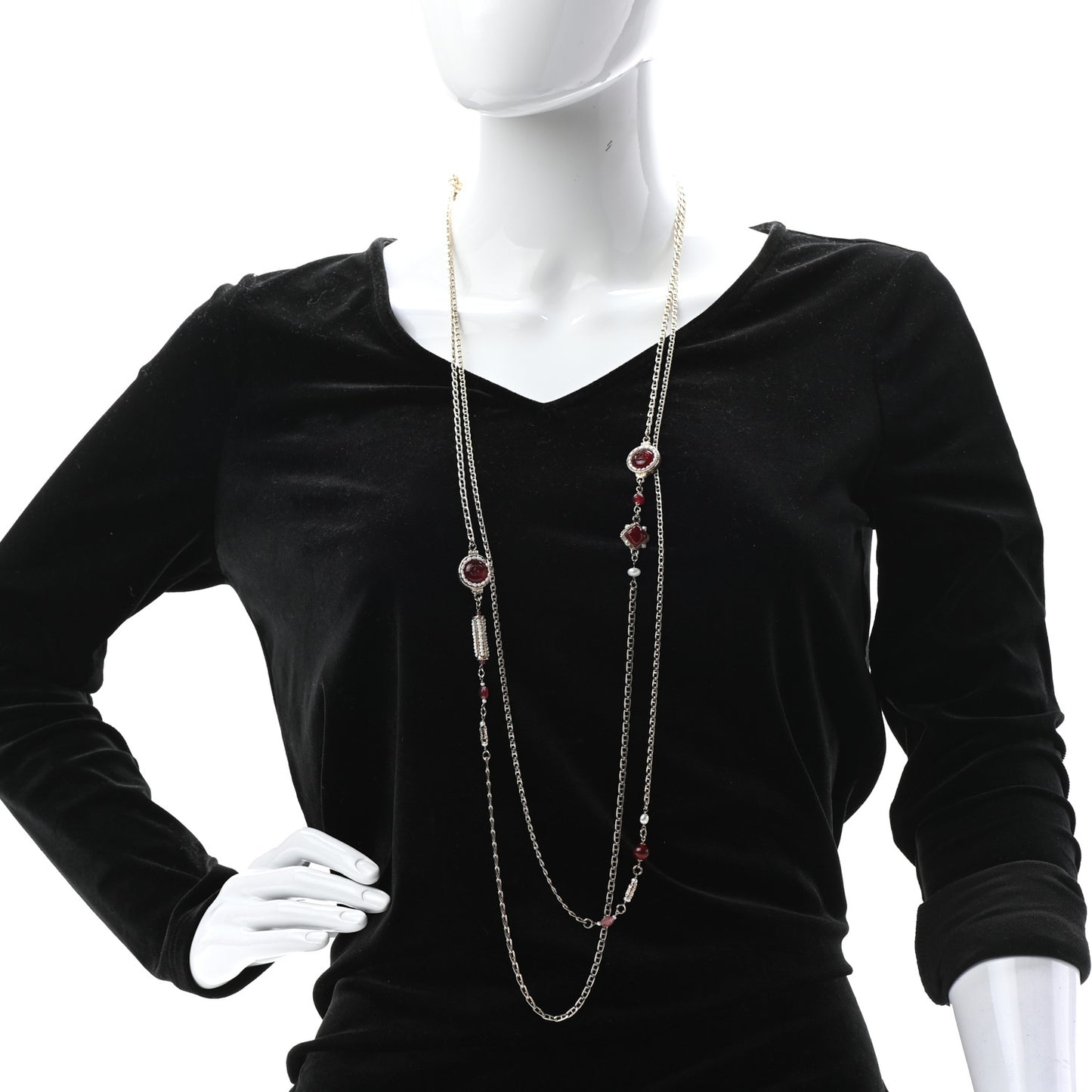 Pearl Resin Long Necklace Gold Red