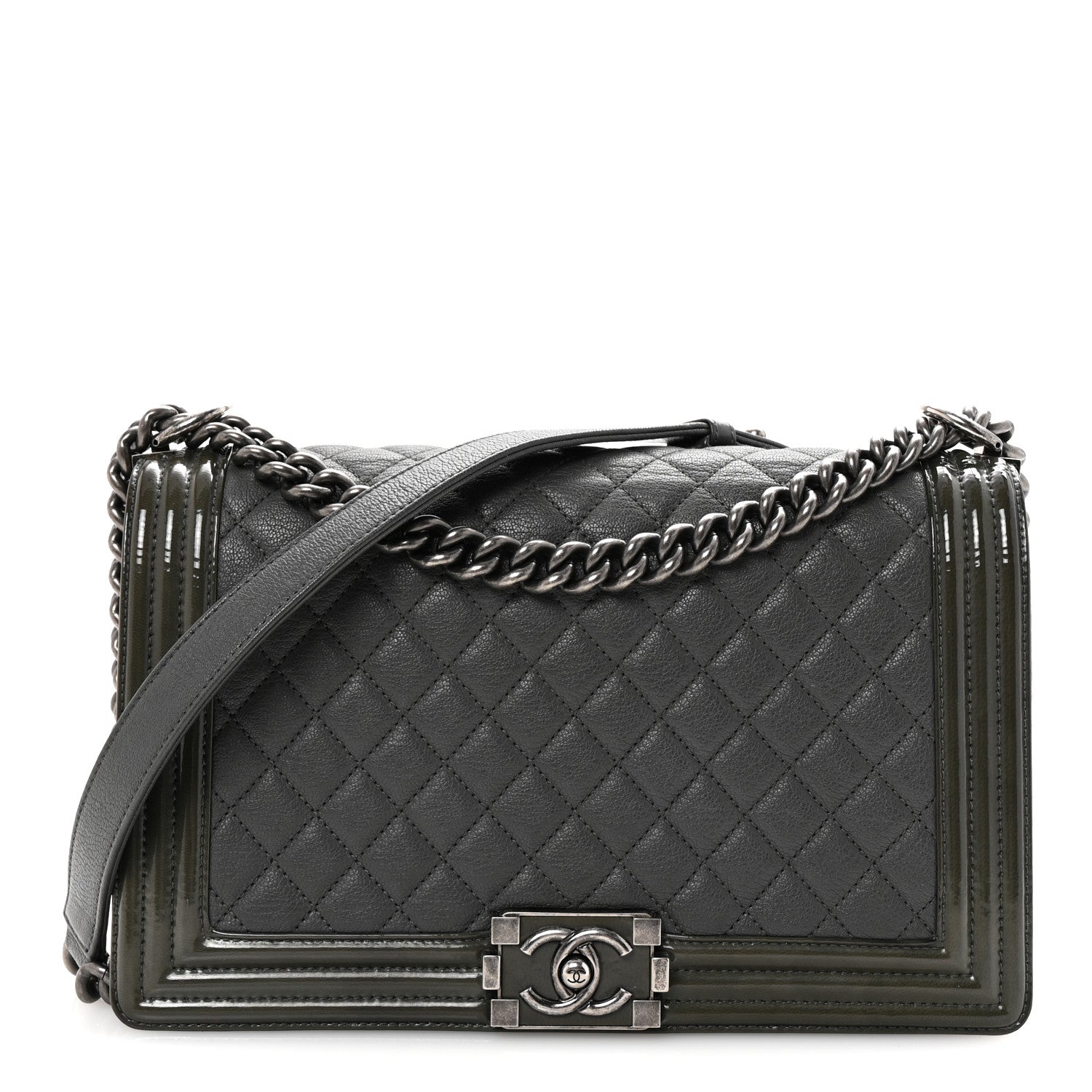 Chanel Goatskin Patent Quilted New Medium Boy Flap Grey 1 of 10