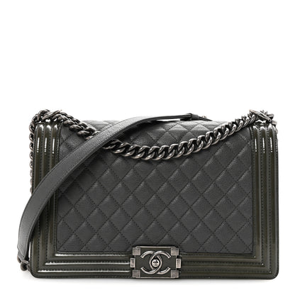 Chanel Goatskin Patent Quilted New Medium Boy Flap Grey 1 of 10