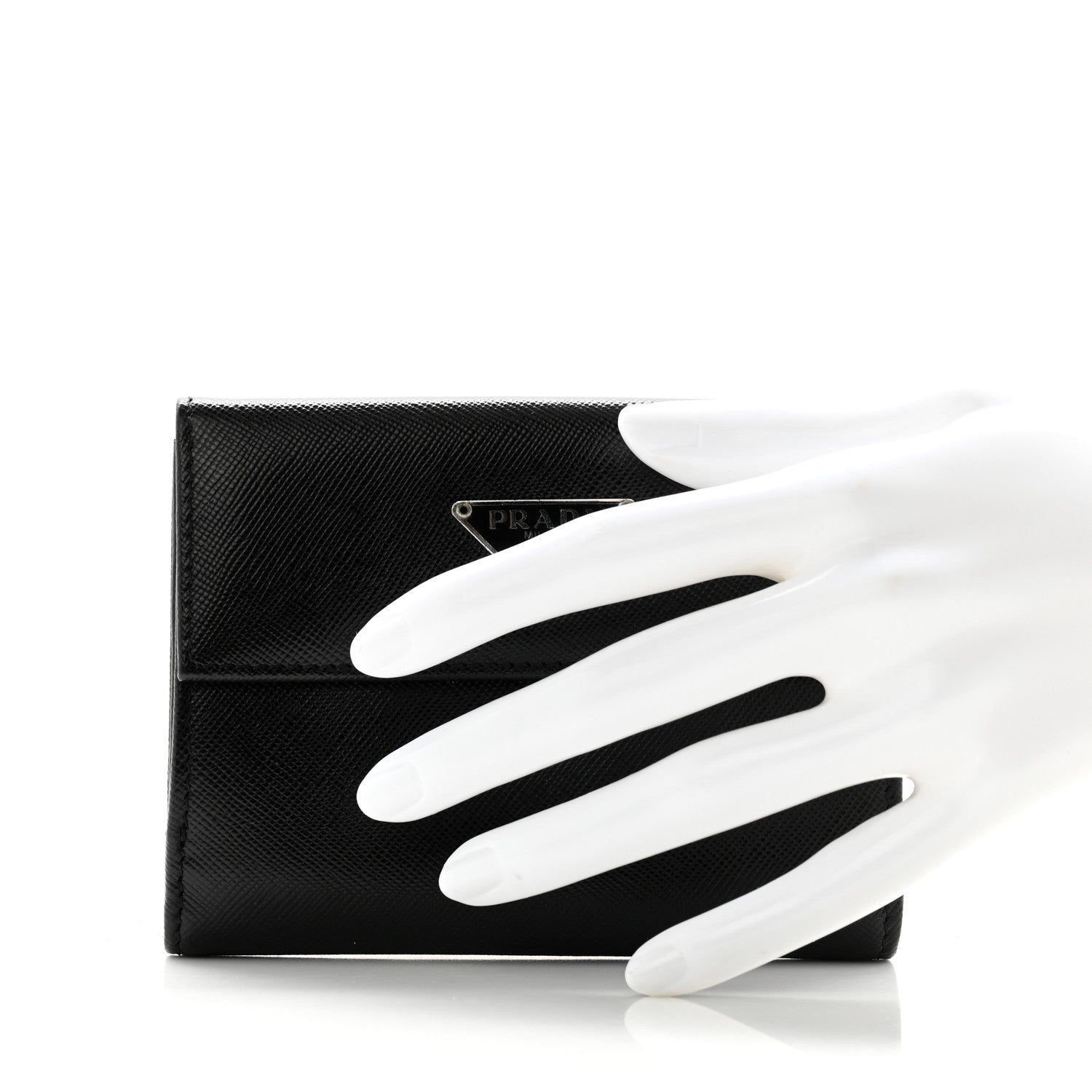 Prada Saffiano Tri-Fold Compact Wallet Black 2 of 11