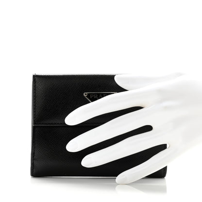 Prada Saffiano Tri-Fold Compact Wallet Black 2 of 11