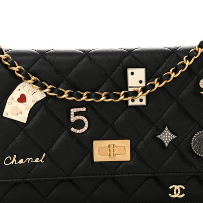 Chanel Aged Calfskin Lucky Charms Casino 2.55 Reissue Wallet on Chain WOC Black 9 of 13