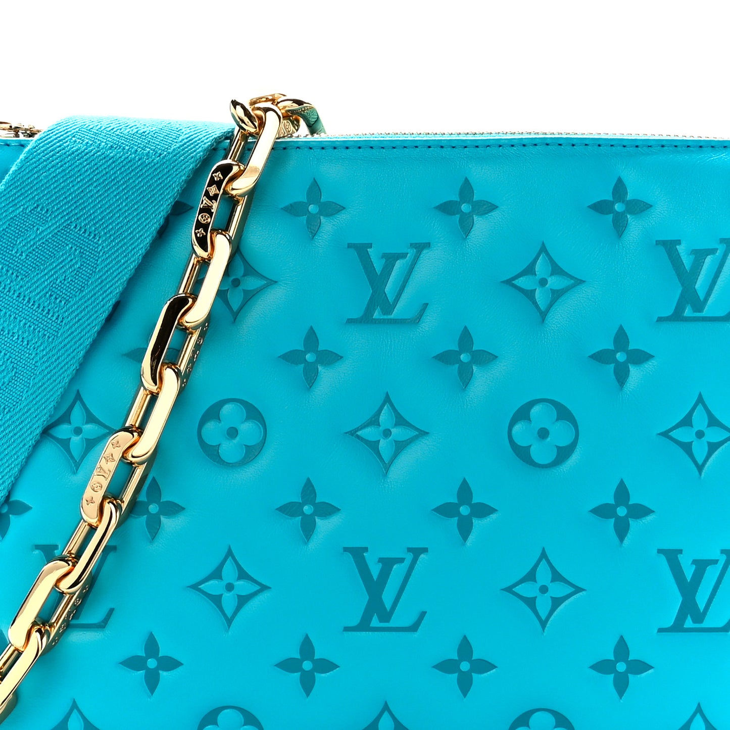 Lambskin Embossed Monogram Coussin PM Turquoise