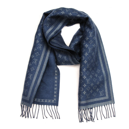 Louis Vuitton Wool Cashmere Lurex Monogram Scarf Blue 1 of 4
