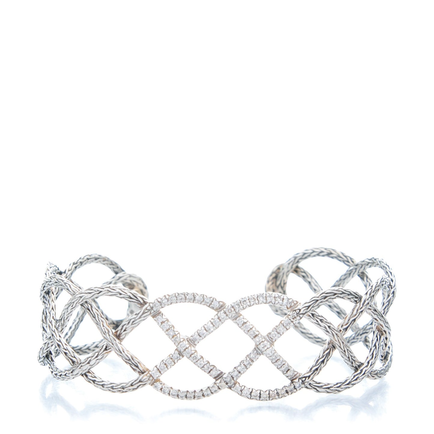 Sterling Silver Diamond Classic Chain Woven Braided Cuff M Bracelet