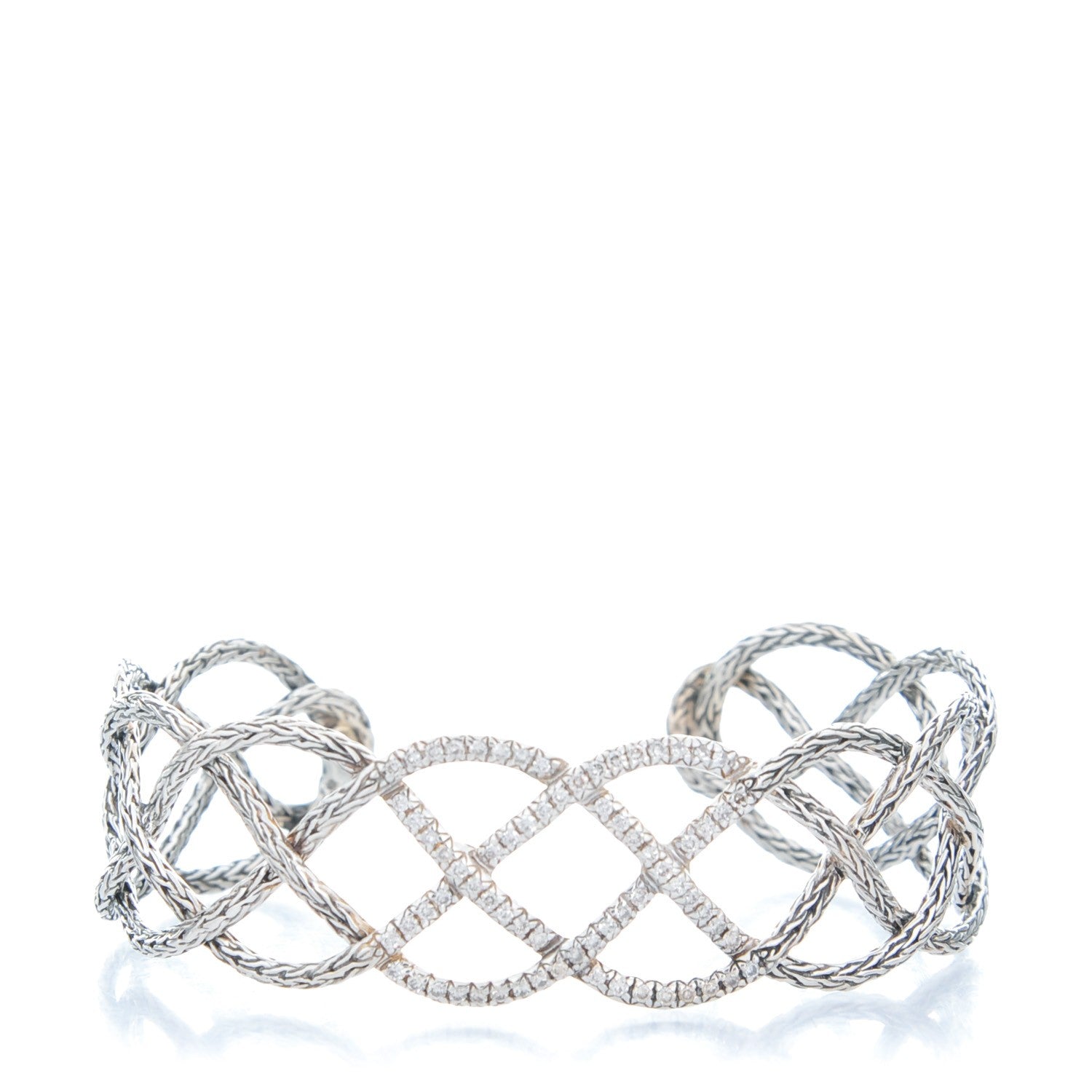 John Hardy Sterling Silver Diamond Classic Chain Woven Braided Cuff M Bracelet 1 of 6