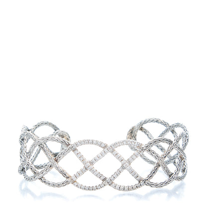 John Hardy Sterling Silver Diamond Classic Chain Woven Braided Cuff M Bracelet 1 of 6