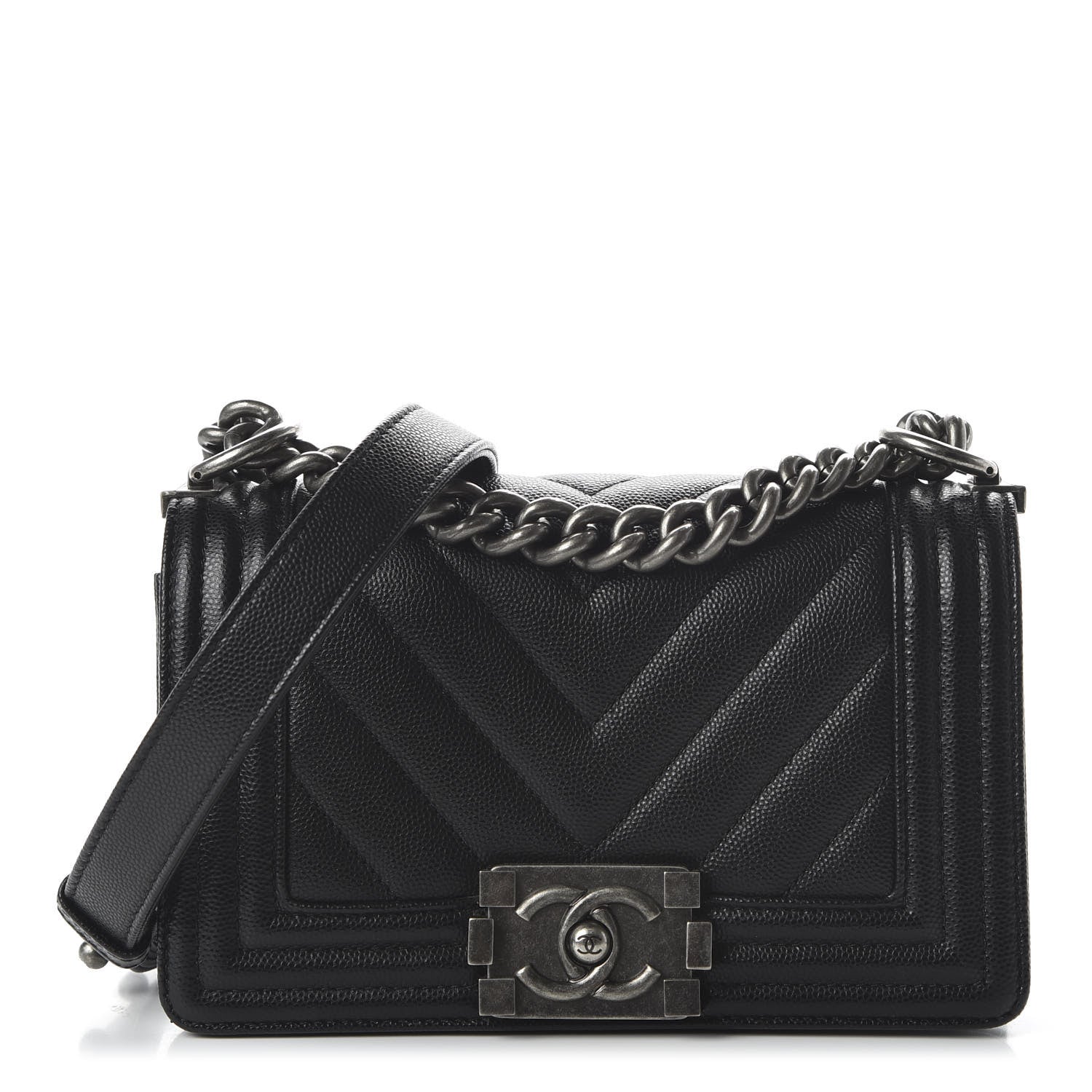 Chanel Caviar Chevron Quilted Small Boy Flap Black 1 of 11