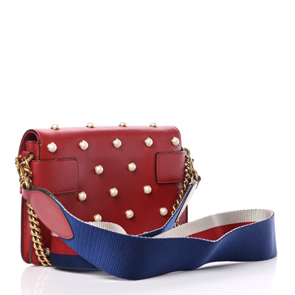 Gucci Nappa Pearl Studded Mini Queen Margaret Broadway Shoulder Bag Hibiscus Red 3 of 14