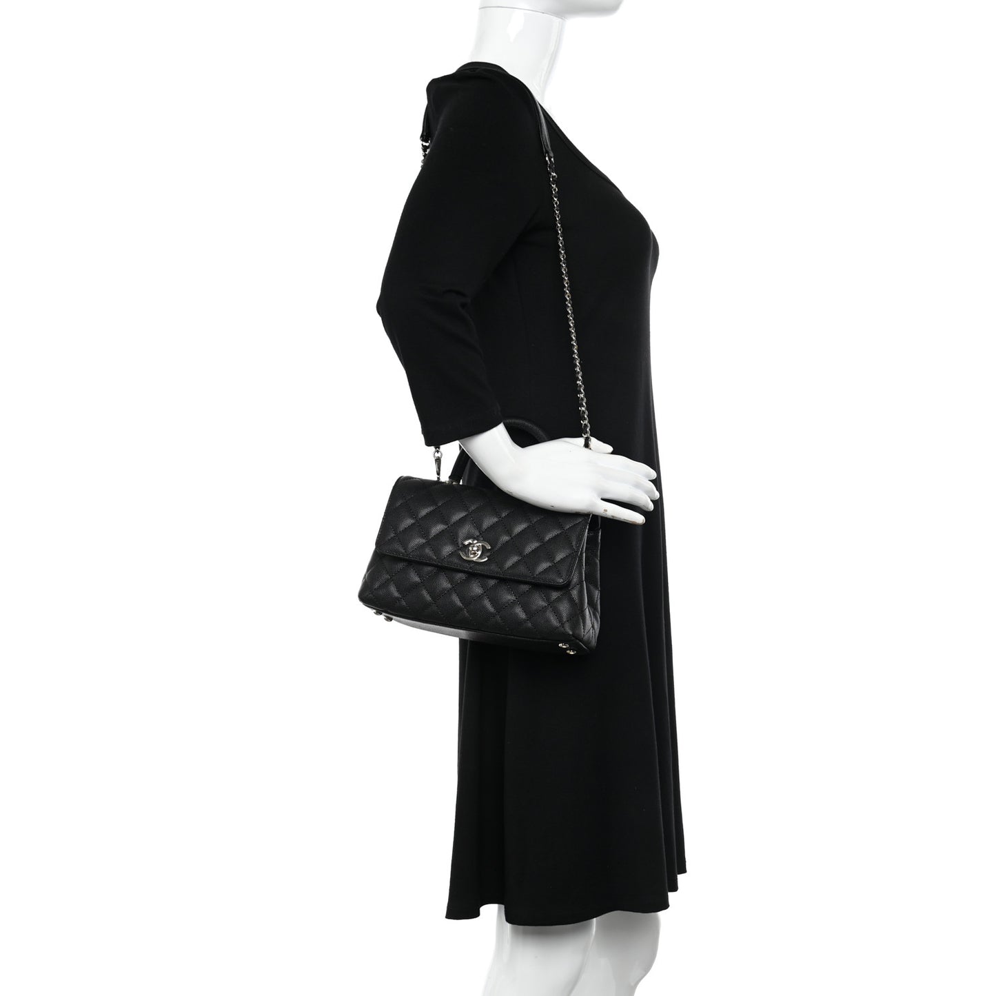 Caviar Quilted Mini Coco Handle Flap Black
