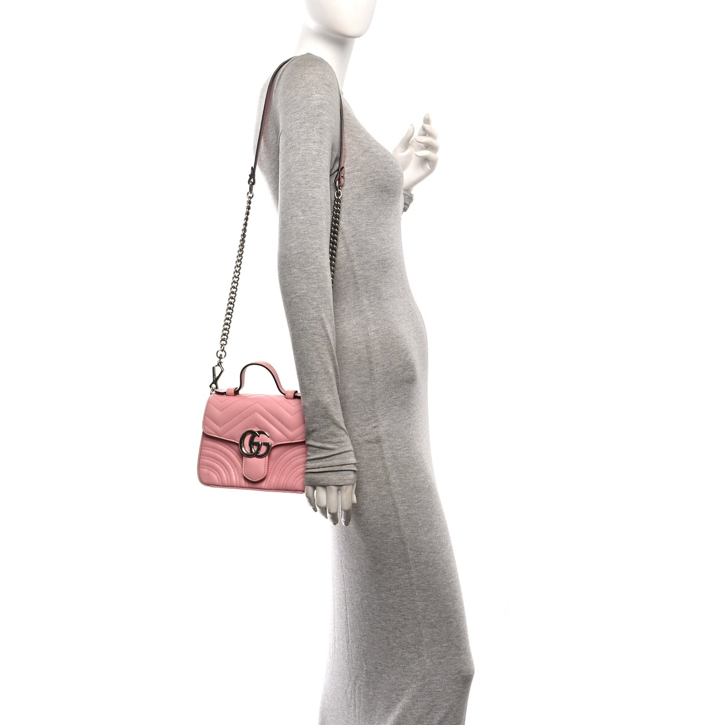 Calfskin Matelasse Mini GG Marmont Top Handle Shoulder Bag Wild Rose