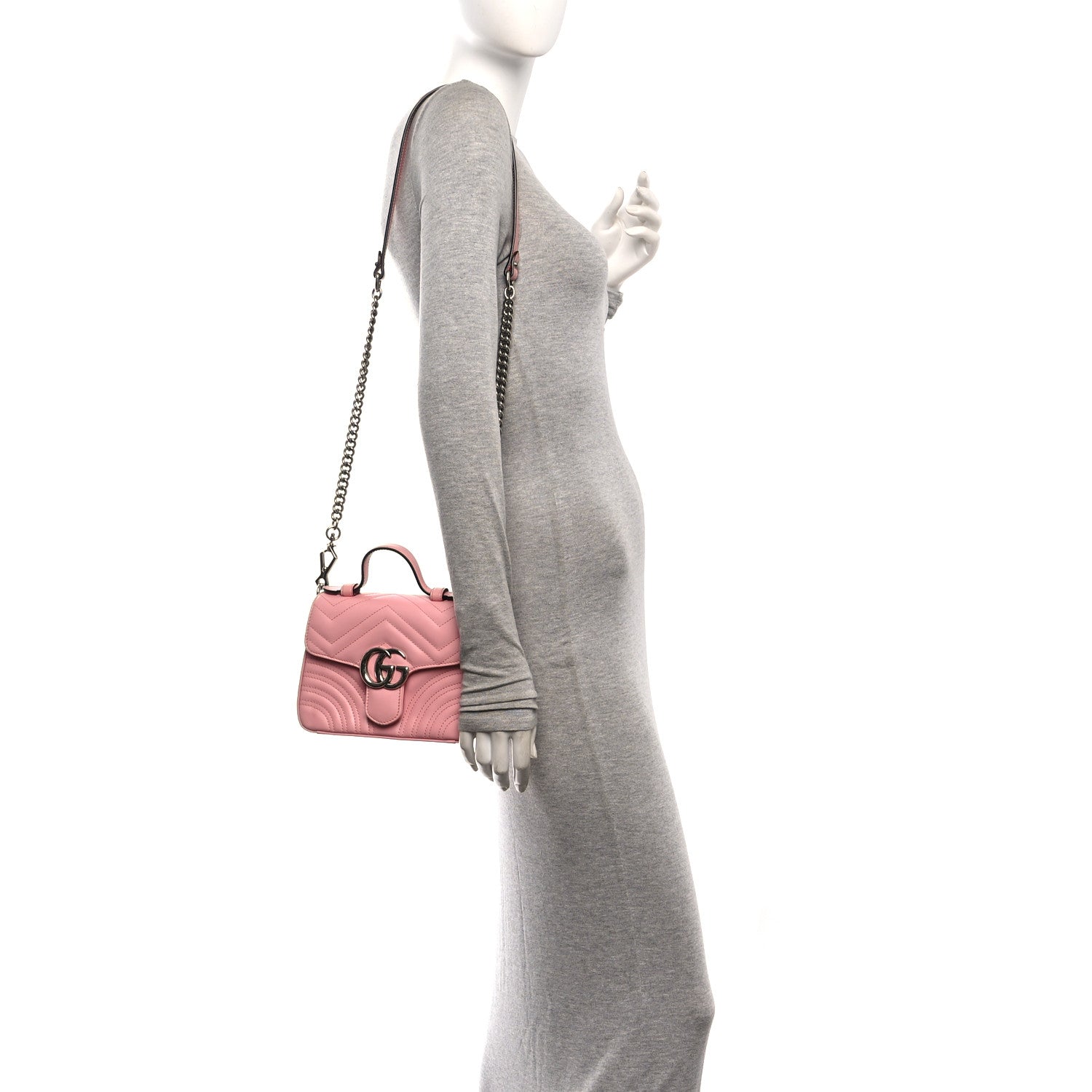 Gucci Calfskin Matelasse Mini GG Marmont Top Handle Shoulder Bag Wild Rose 2 of 10