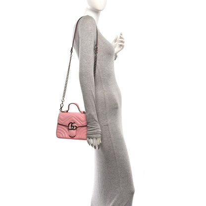 Gucci Calfskin Matelasse Mini GG Marmont Top Handle Shoulder Bag Wild Rose 2 of 10