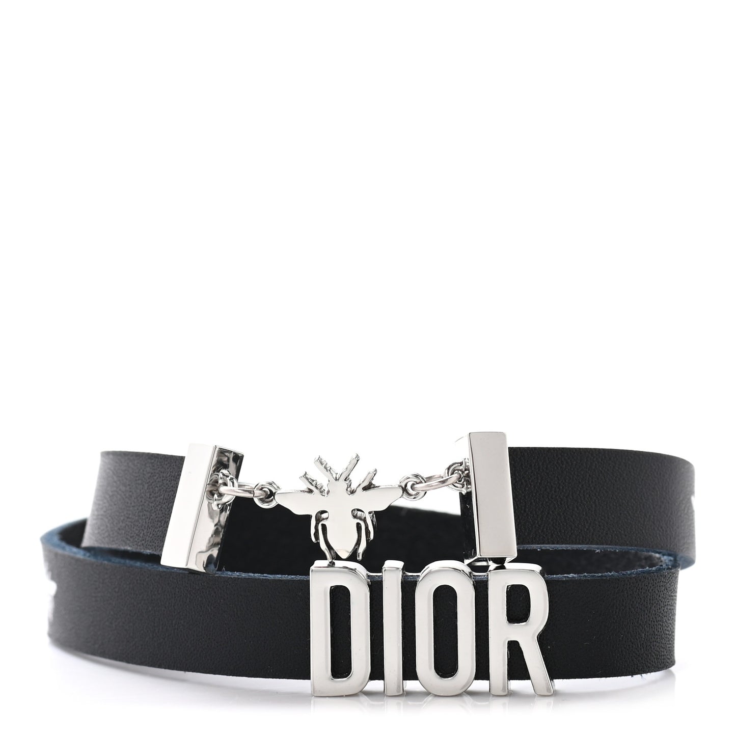 Calfskin Dior Bee Double Bracelet Black