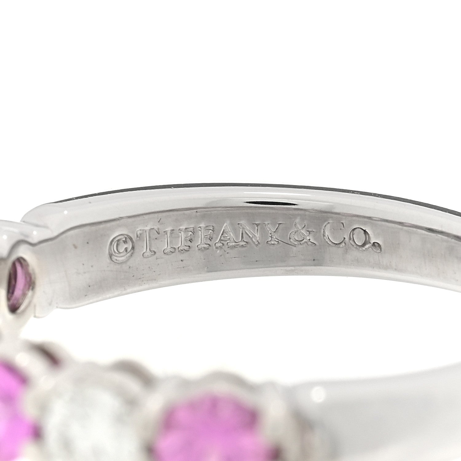Tiffany Platinum Diamond Pink Sapphire 3mm Embrace Half Circle Ring 53 6.25 4 of 5