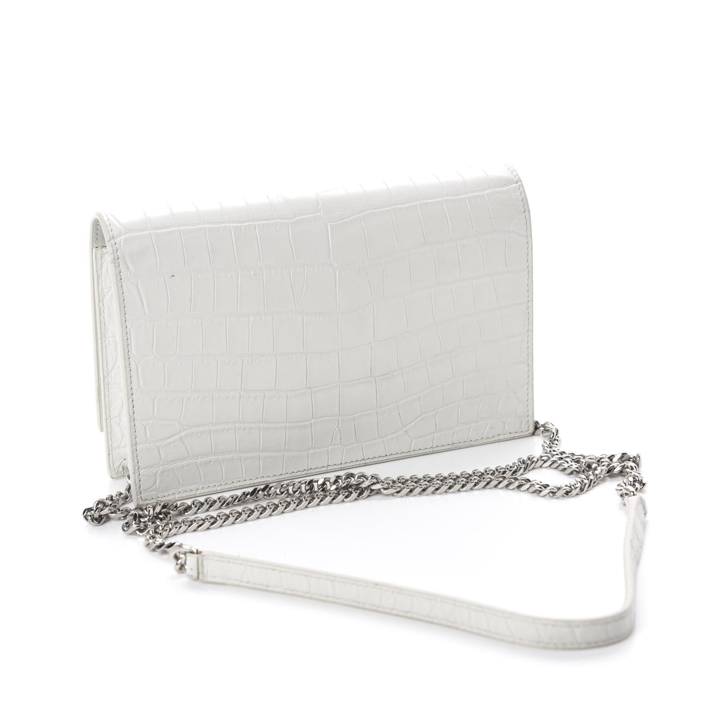 Calfskin Crocodile Embossed Kate Monogram Tassel Chain Wallet Crema Soft