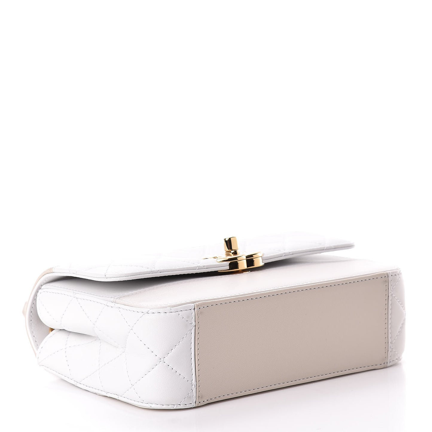 Lambskin Calfskin Quilted Shoulder Flap Bag Beige White