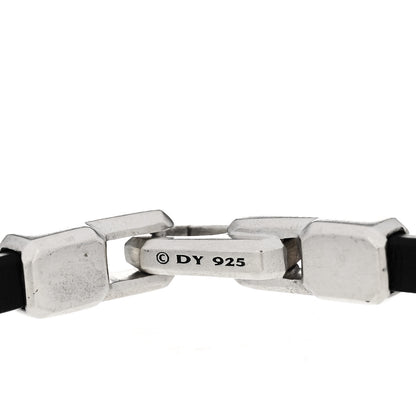 David Yurman Sterling Silver Emerald Leather Mens 4mm Streamline ID Bracelet 3 of 5