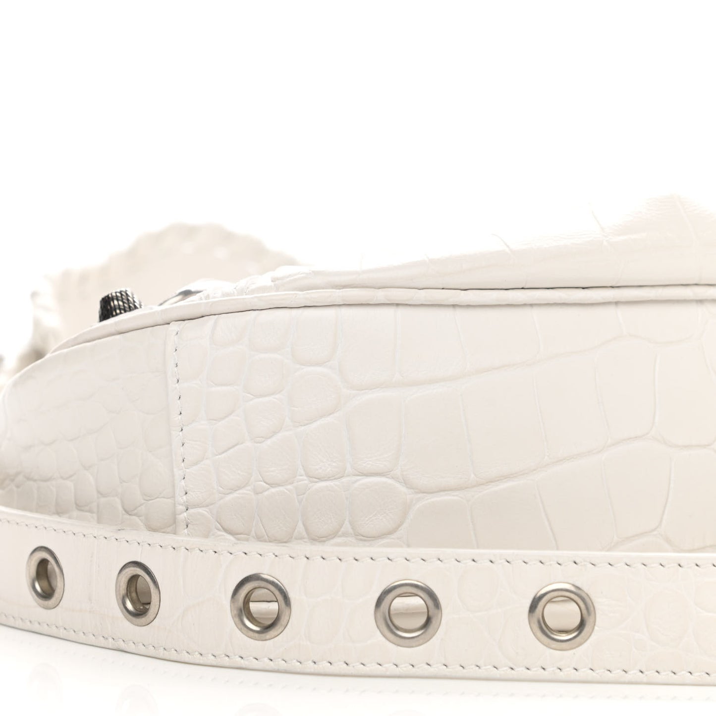 Extra Supple Calfskin Crocodile Embossed Le Cagole Shoulder Bag XS White