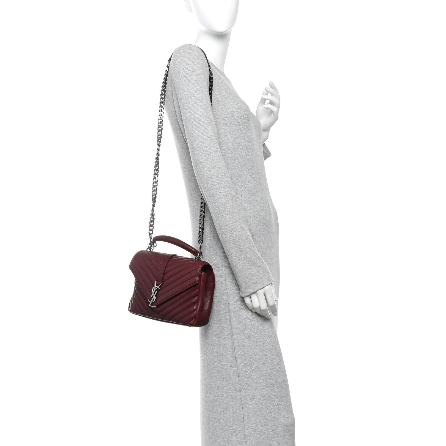 Saint Laurent Sheepskin Matelasse Chevron Monogram Medium College Bag Rouge Legion 2 of 12