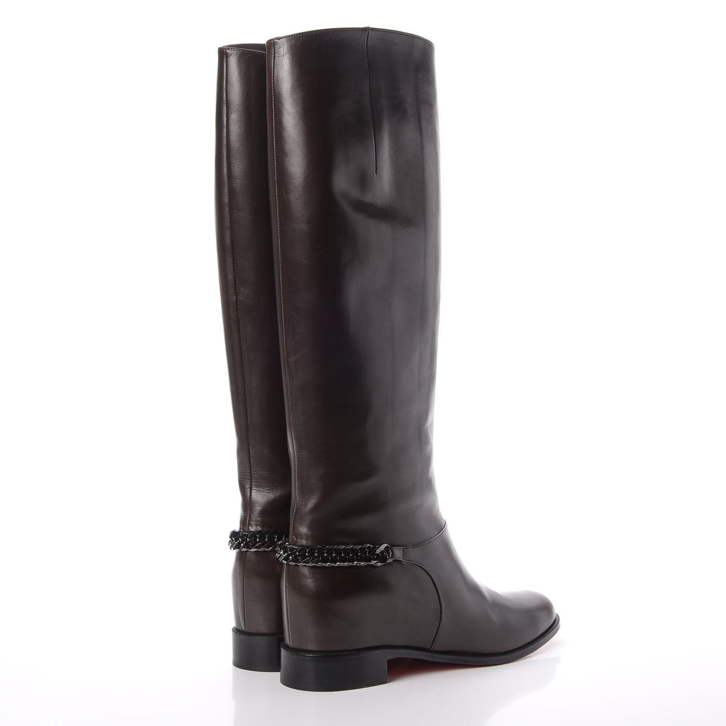 Calfskin Cate Chain Flat Tall Boots 39.5 Brown