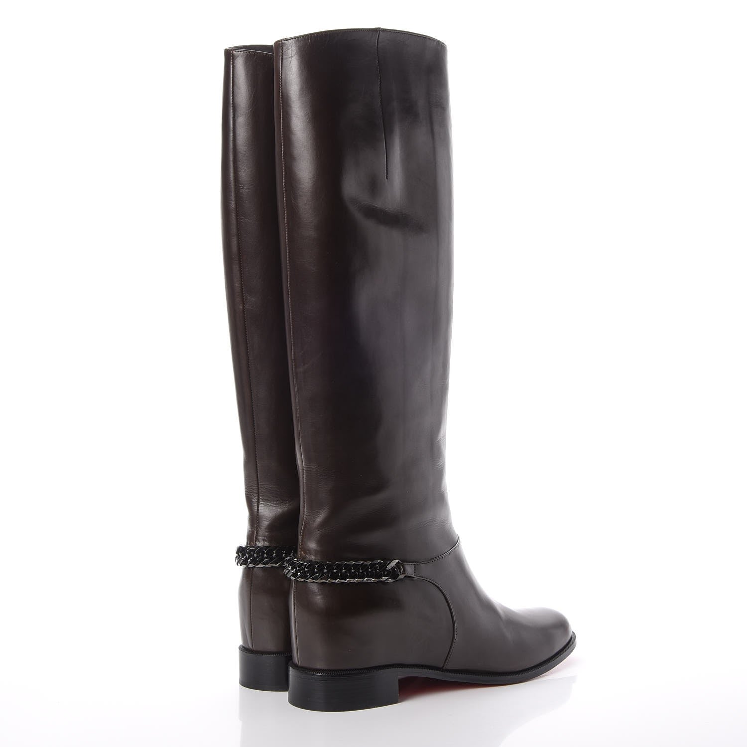 Christian Louboutin Calfskin Cate Chain Flat Tall Boots 39.5 Brown 4 of 14