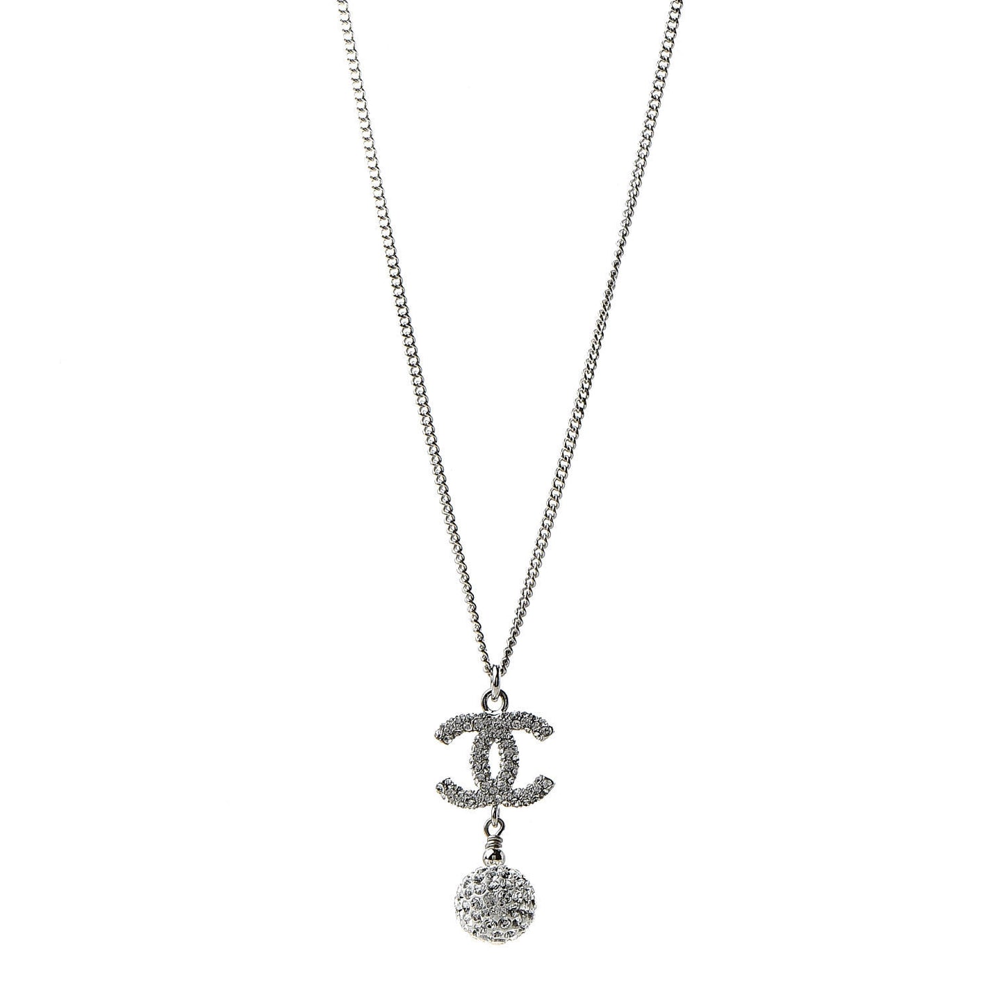 Crystal CC Ball Pendant Necklace Silver