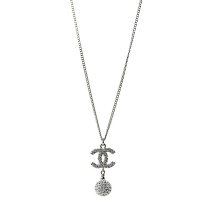 Chanel Crystal CC Ball Pendant Necklace Silver 1 of 6