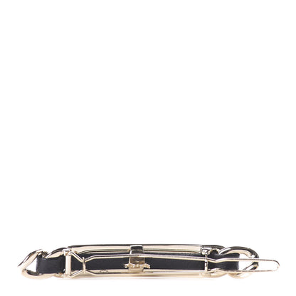 Chanel Metal Lambskin Crystal Sergeant Hair Clip Barette Black Gold 4 of 4