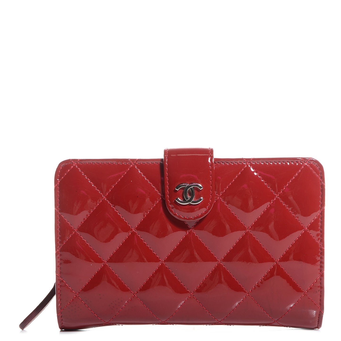 Patent Quilted Zip Pocket Wallet Red