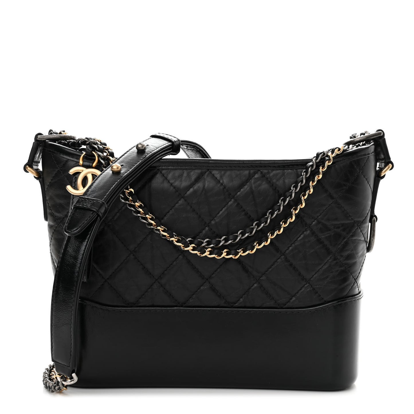Aged Calfskin Quilted New Medium Gabrielle Hobo Black