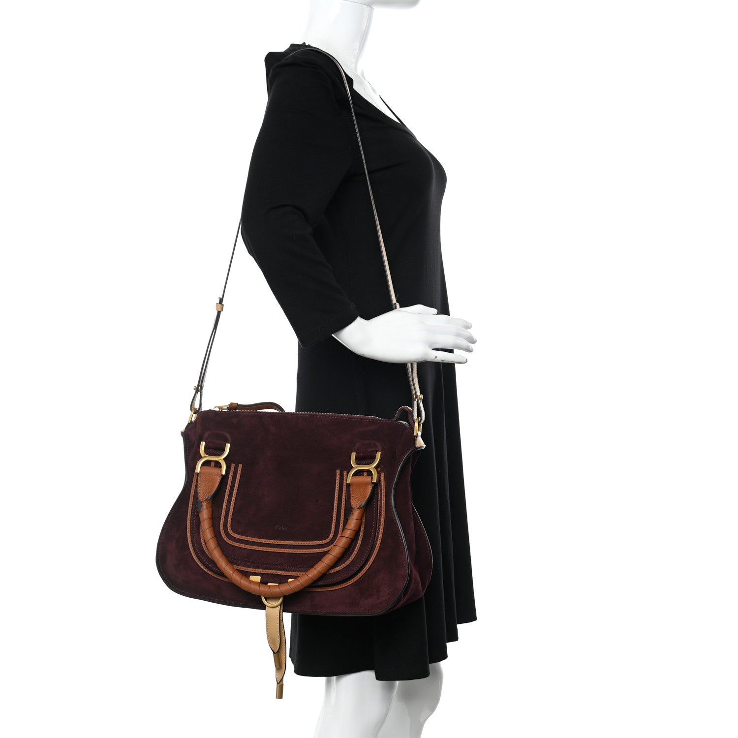 Chloe Suede Calfskin Braided Medium Marcie Double Carry Burgundy 2 of 12