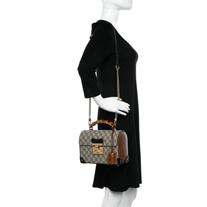 Gucci GG Supreme Monogram Small Padlock Bamboo Shoulder Bag Beige Black Cuir 2 of 10
