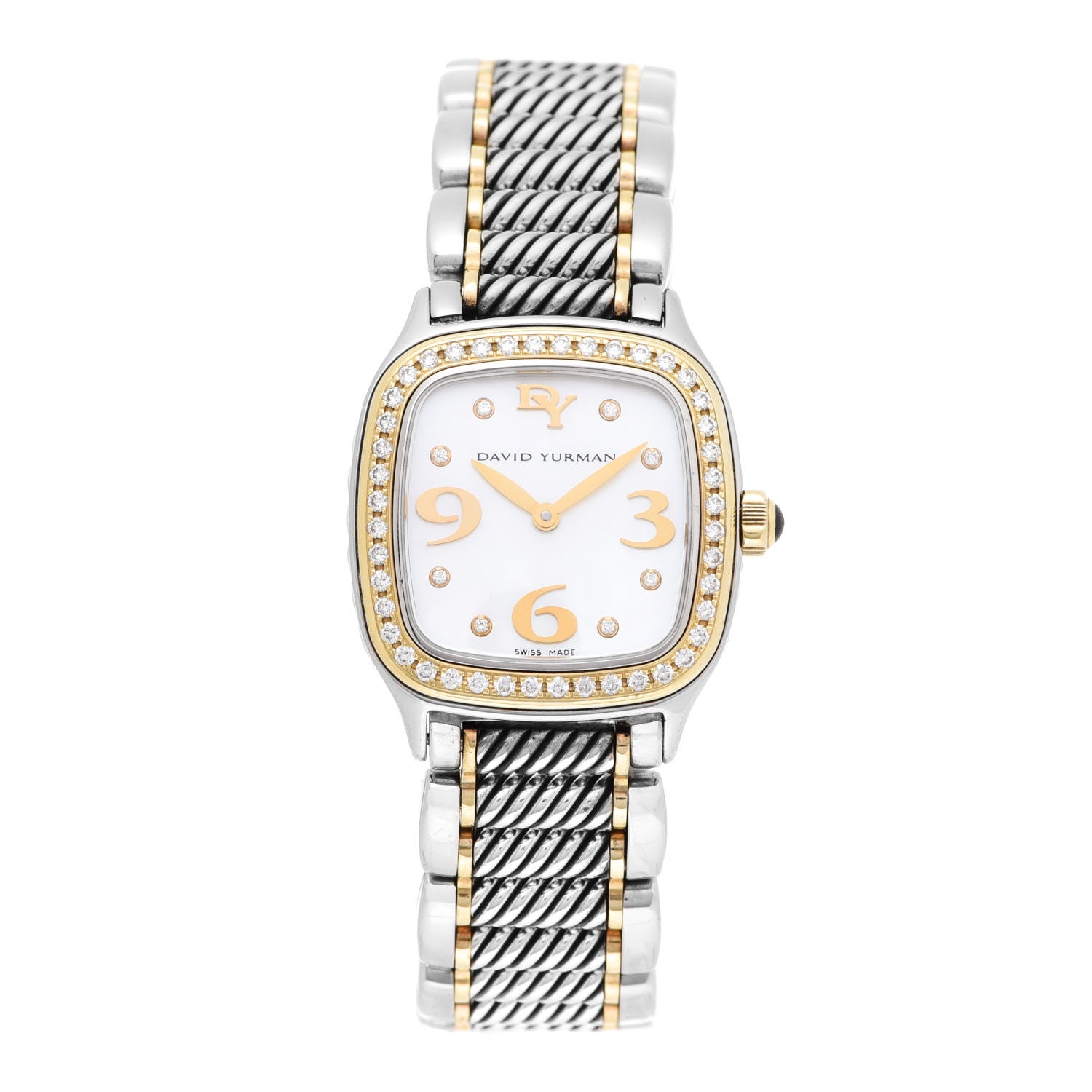 David Yurman Stainless Steel 18K Yellow Gold Diamond Mother of Pearl 25mm Thoroughbred Quartz Watch 1 of 5