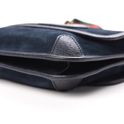 Gucci Suede Web Small Neo Vintage Double Flap Messenger Bag Blue 8 of 9