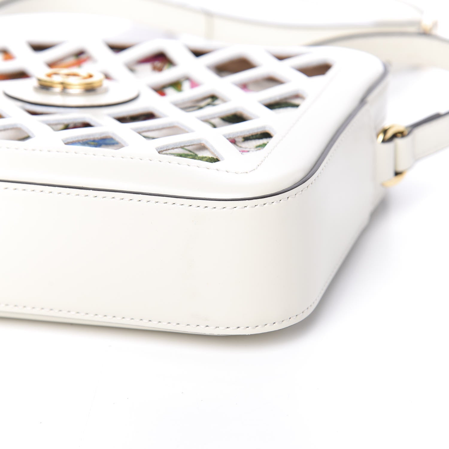 Gucci Canvas Calfskin Cutout Flora Floral Shoulder Bag White Multicolor 11 of 11