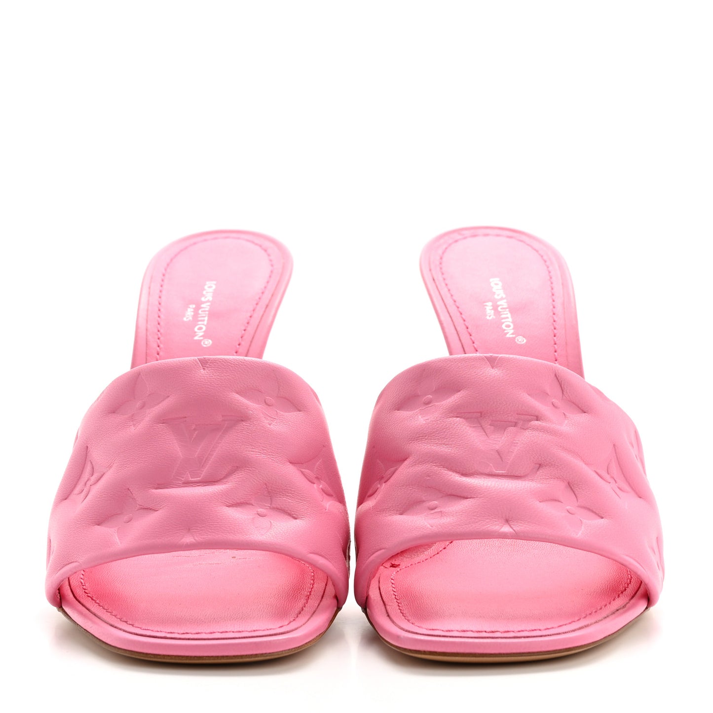 Lambskin Embossed Monogram Revival Mid Heel Mules 38 Rose Pop