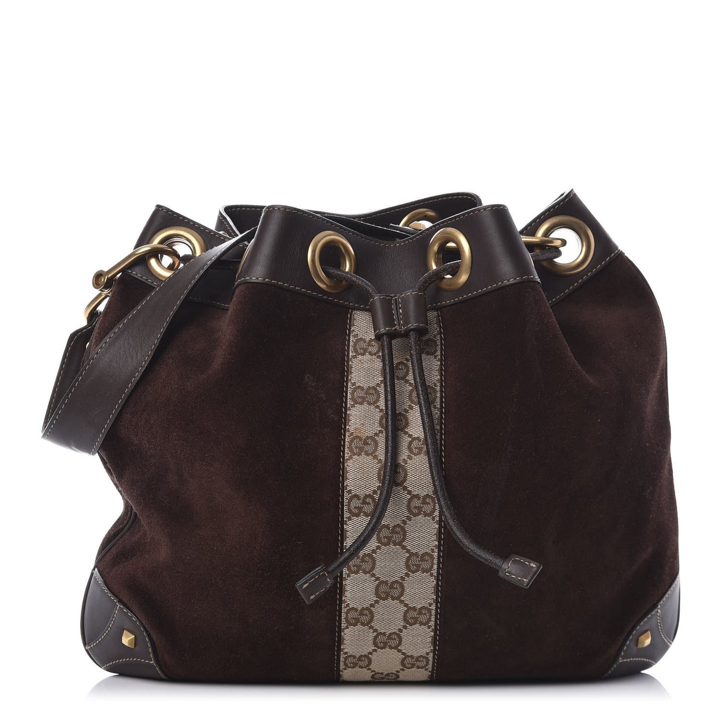 Suede Monogram Drawstring Bag Brown